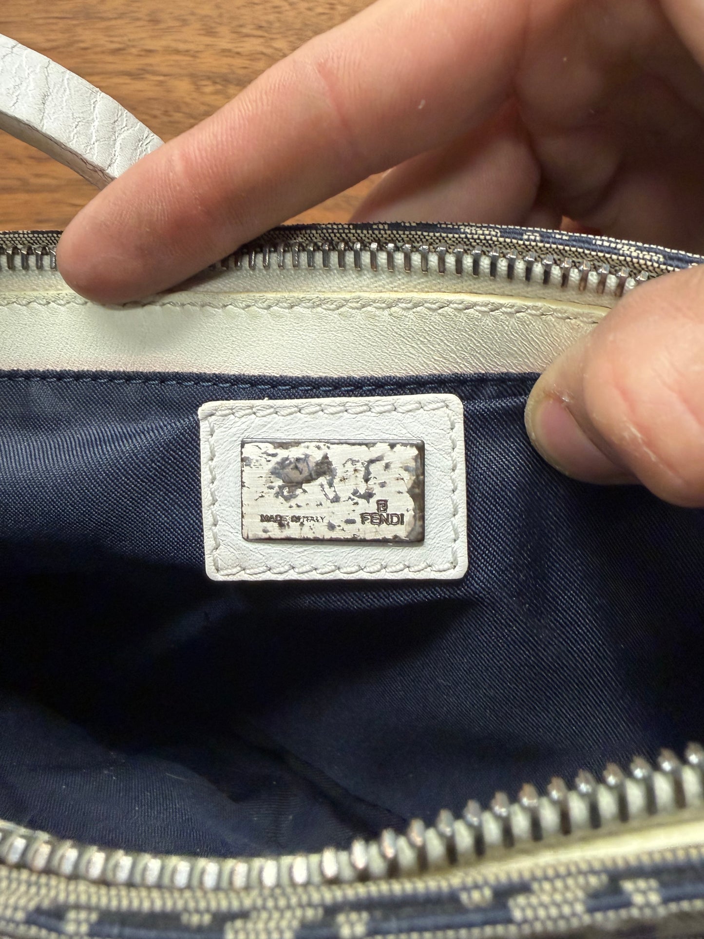 Fendi ‘Zucchino’ Canvas Monogram Baguette Bag with Leather Strap