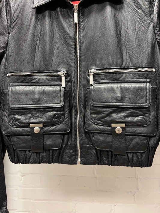 2016 Saint Laurent by Hedi Slimane Black Calfskin Leather Cropped Cargo Jacket