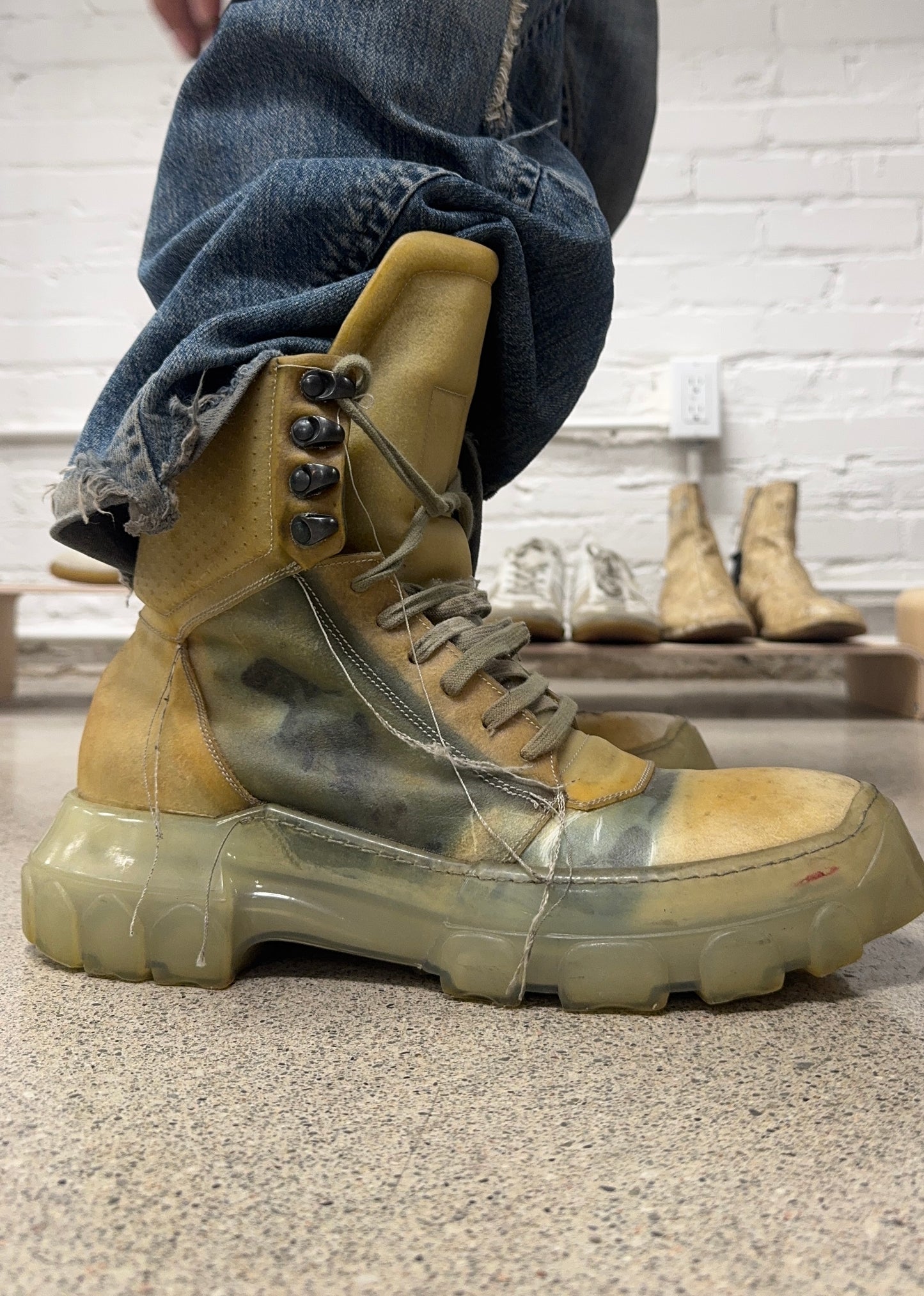 SS2019 Rick Owens ‘Babel’ Tractor Sole Translucent Hiking Boots