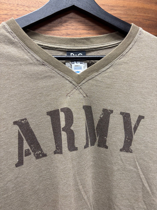 2000s Dolce & Gabbana ‘Army Training’ Brown ‘Ringer’ V-Neck Shirt