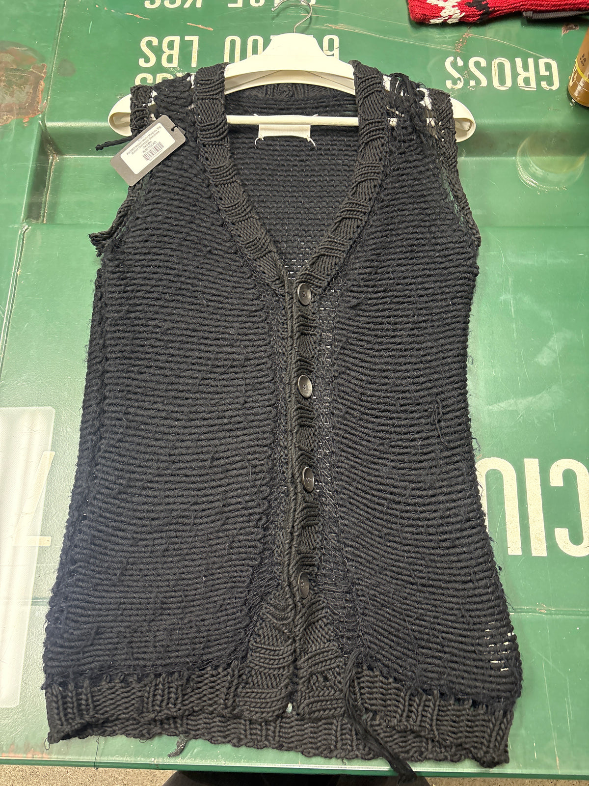 AW2003 Maison Martin Margiela ‘Big Button’ Distressed Sleeveless Cardigan