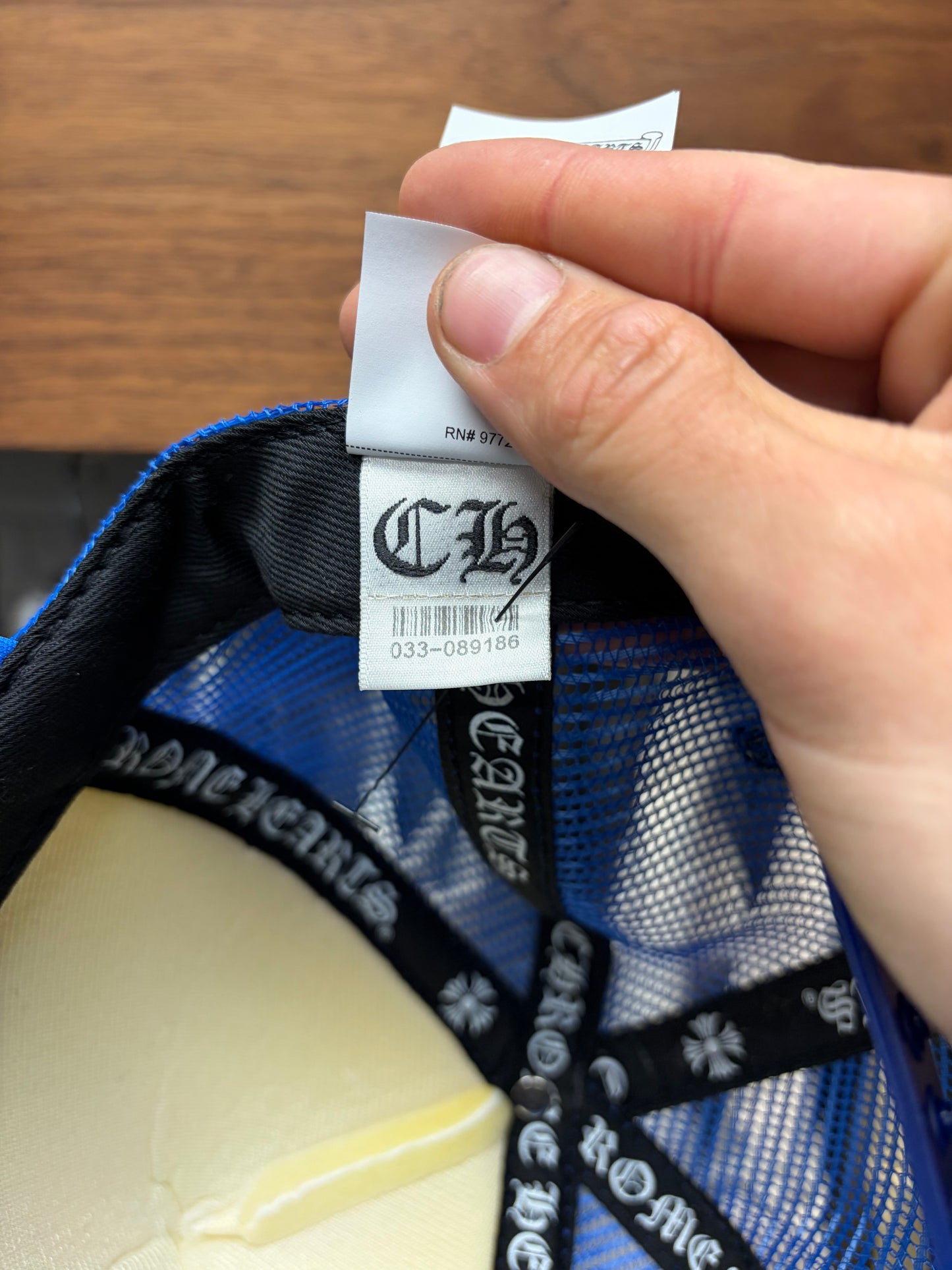 Chrome Hearts ‘Eyechart’ Blue/White Mesh Trucker Hat