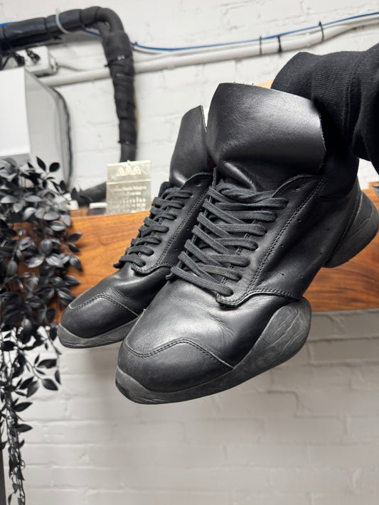 Rick Owens x Adidas ‘Vicious’ Black Leather Tech Runners.