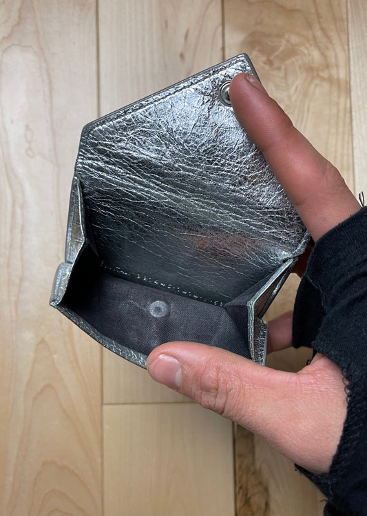Balenciaga Trifold Papier Brushed Silver Compact Wallet