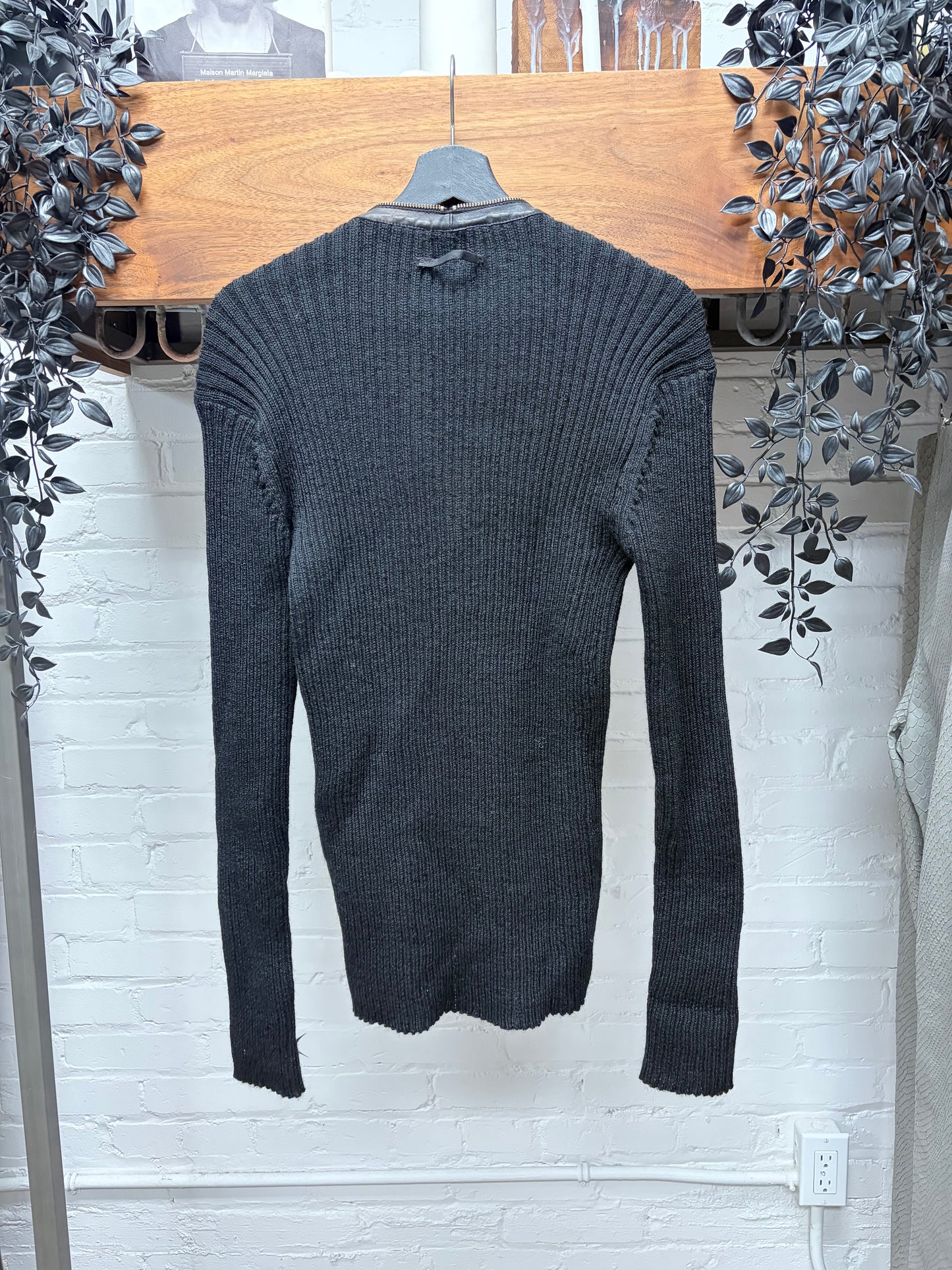 Vintage Jean Paul Gaultier Loose Gauge Knit Zip-Up Sweater with Leather Trim