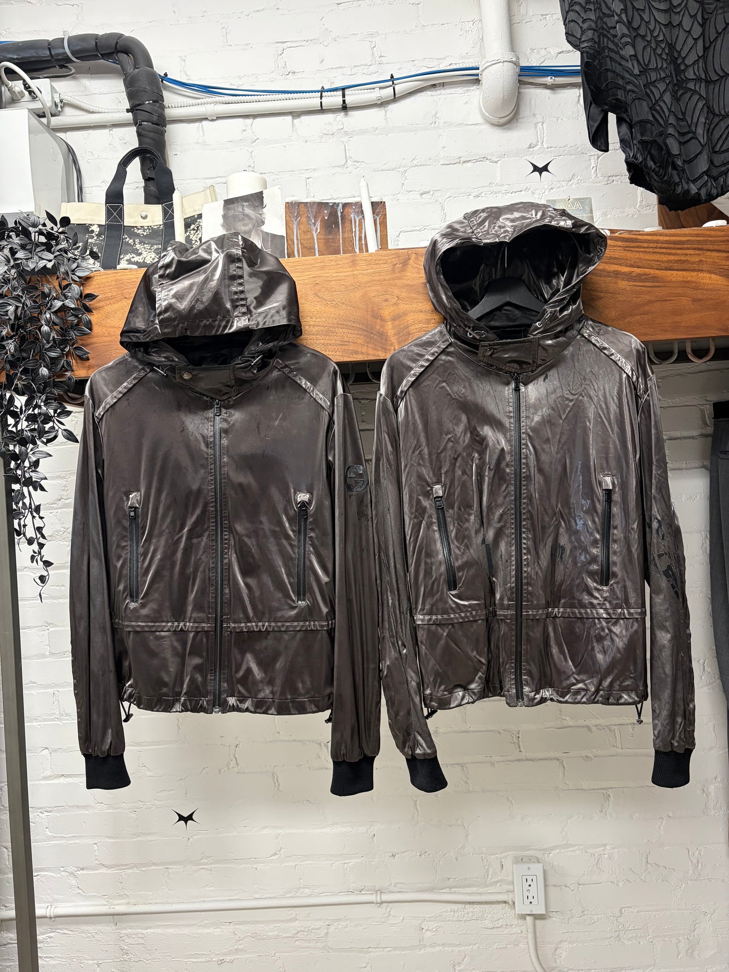 2010s Gucci Waxed Silver Windbreaker Shell Jacket