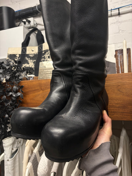 AW2021 Rick Owens ‘Ballast’ Knee High Black Leather Boots
