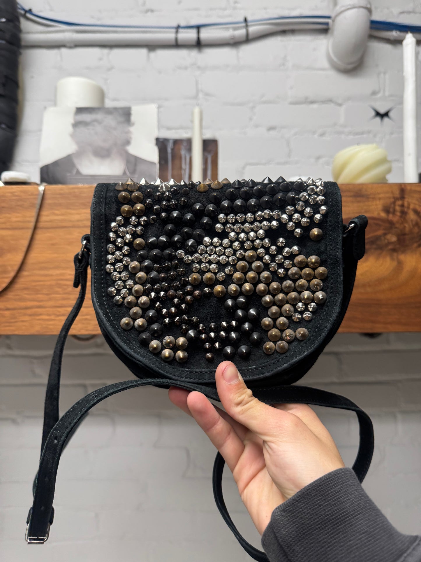 SS2010 Balmain by Christophe Decarnin Studded Suede Crossbody Bag