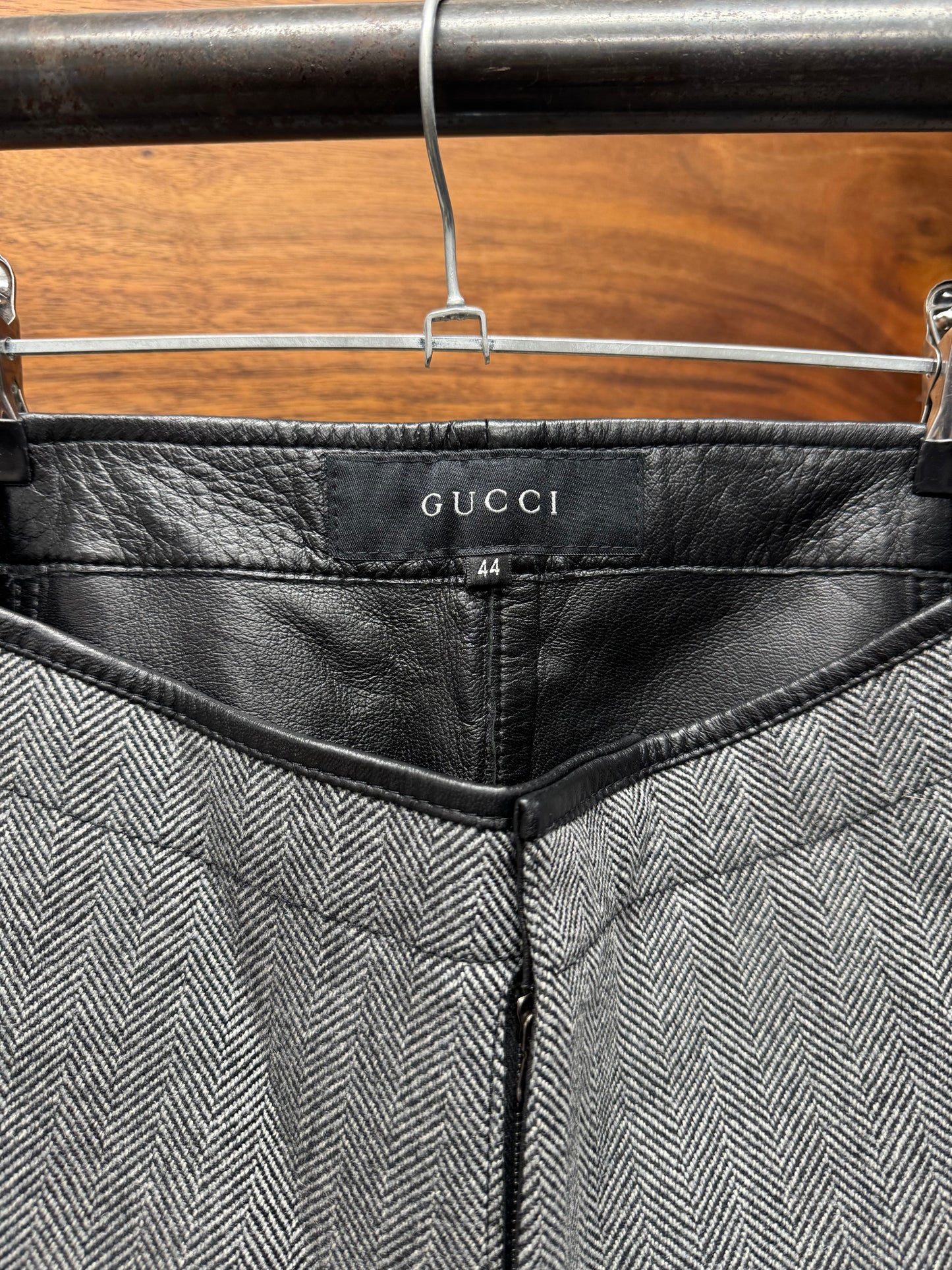 AW2000 Gucci by Tom Ford Herringbone/Leather Biker Pants
