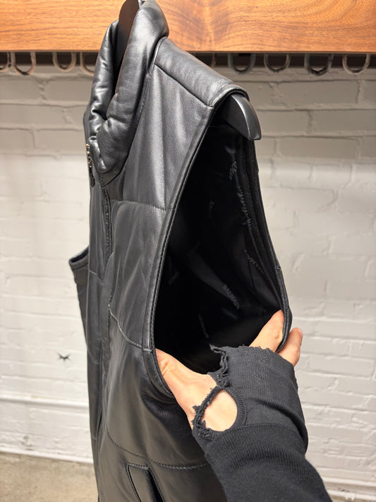 Vintage Balmain Lambskin Leather Padded Black Vest