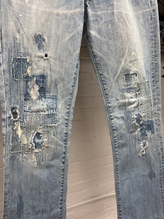 Kapital Custom Order 1/1 Gemstone Studded + Sashiko Repaired Flared Jeans