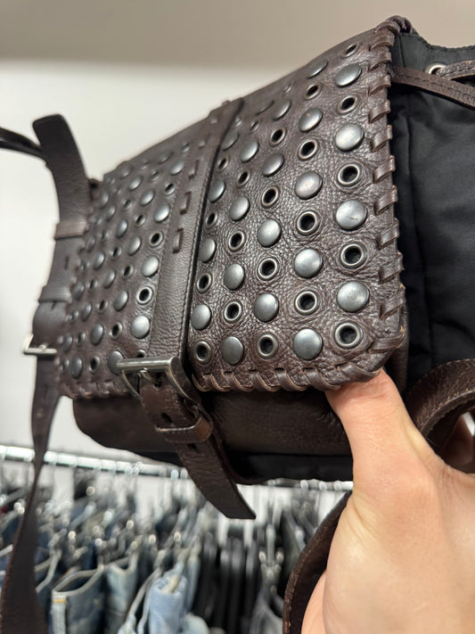 Prada Studded Brown Leather Crossbody Bag