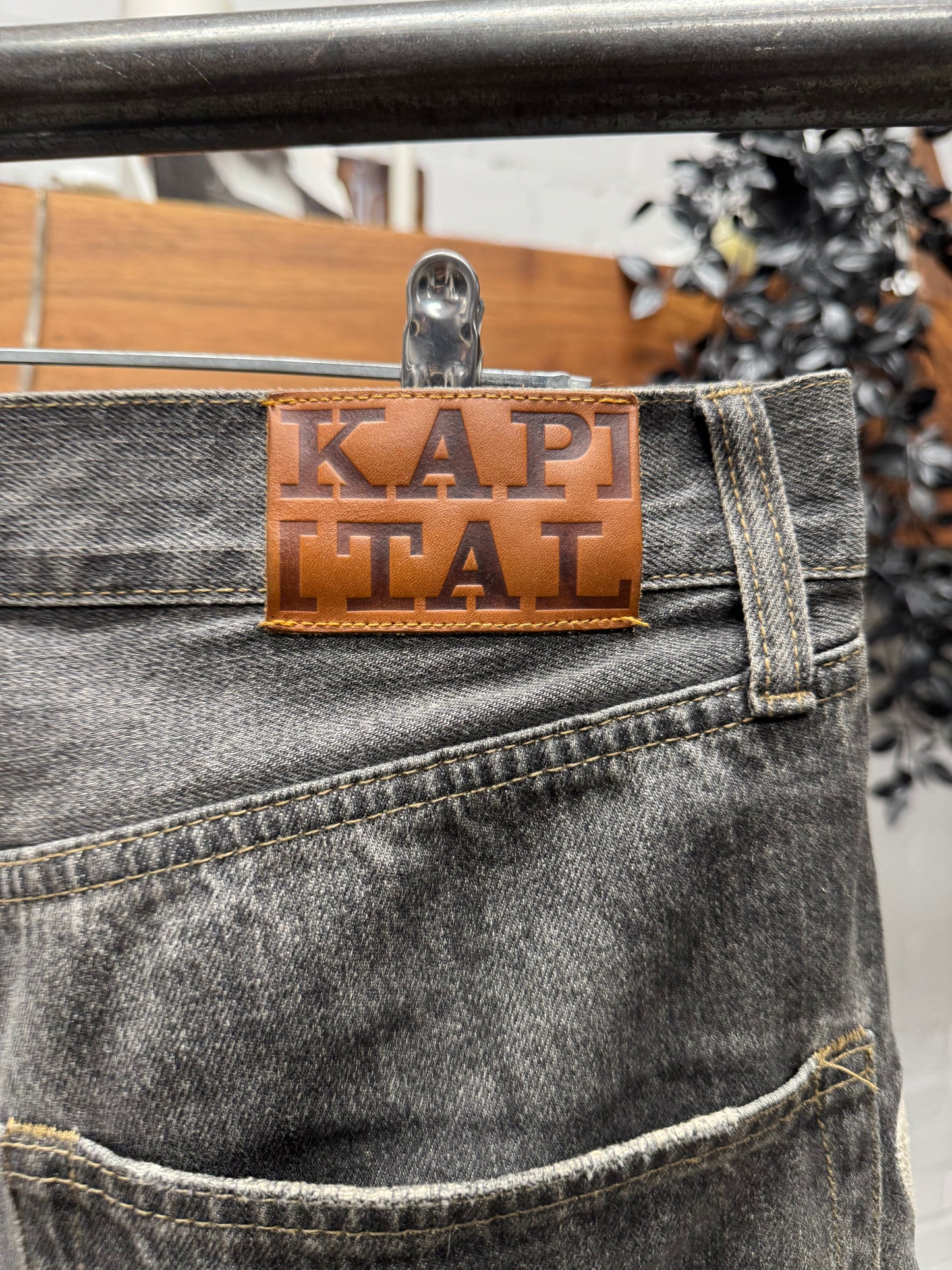 Kapital Grey 14oz ‘Bone Denim’ Cutoff Shorts