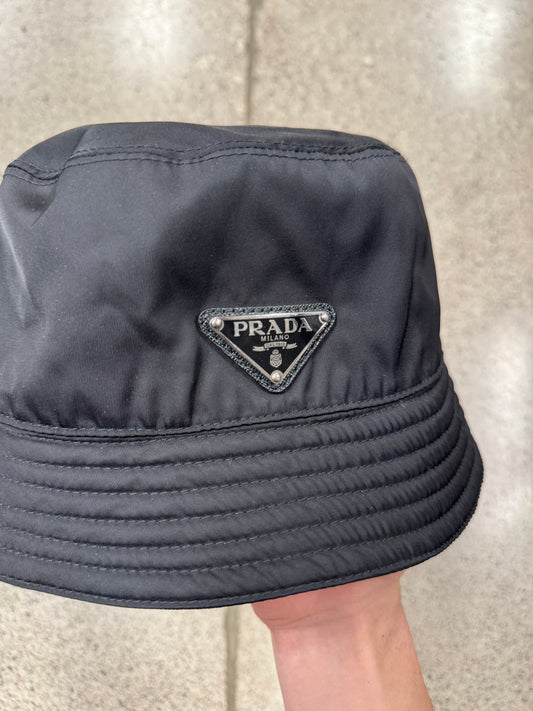 Prada Saffiano Black Nylon Bucket Hat