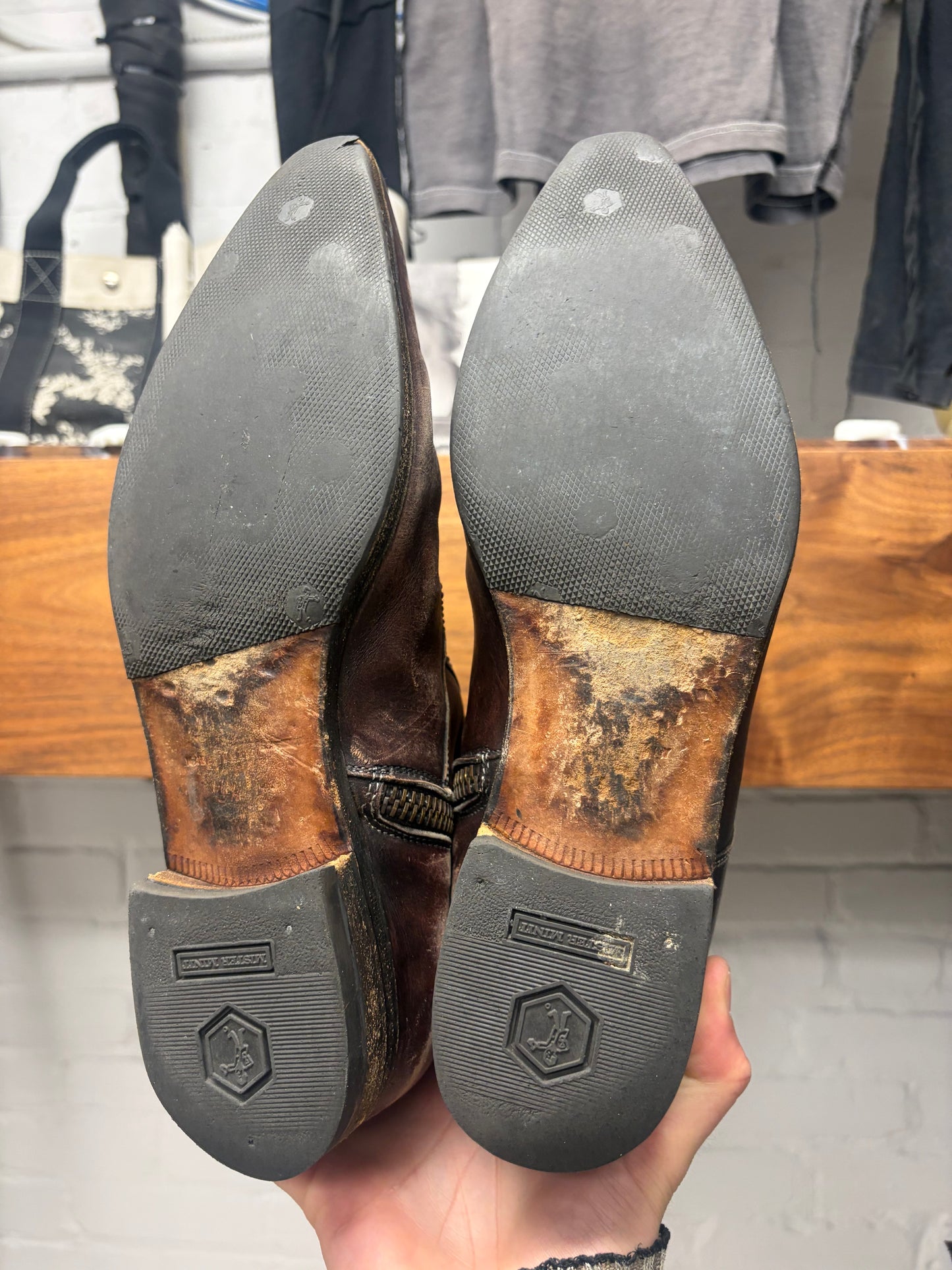 Vintage Dolce & Gabbana Clay Brown Patina ‘Brogue’ Pointed Toe Boots