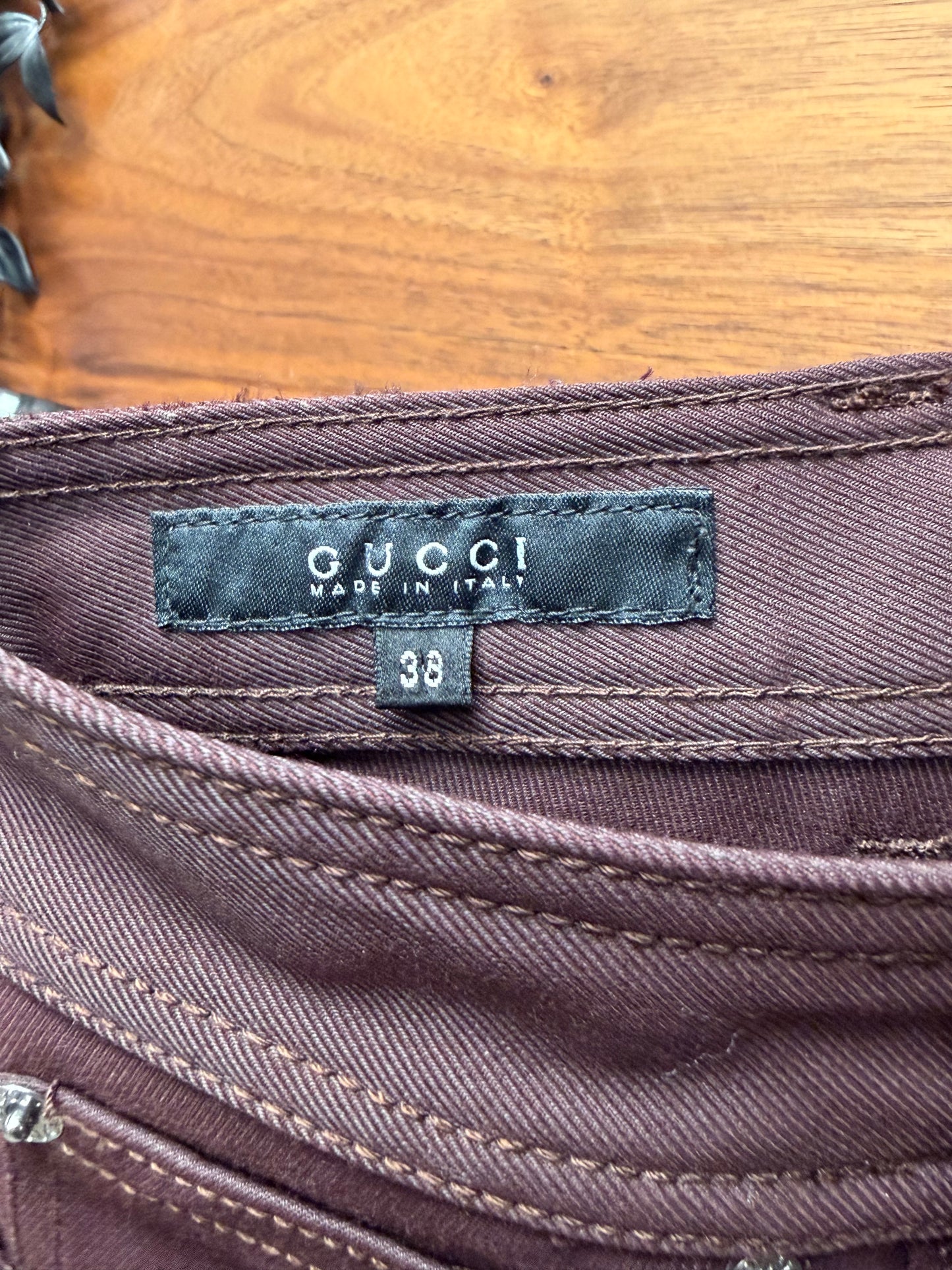 2001 Gucci by Tom Ford ‘Cursive G’ Embroidered Pocket Logo Low Rise Skinny Jeans