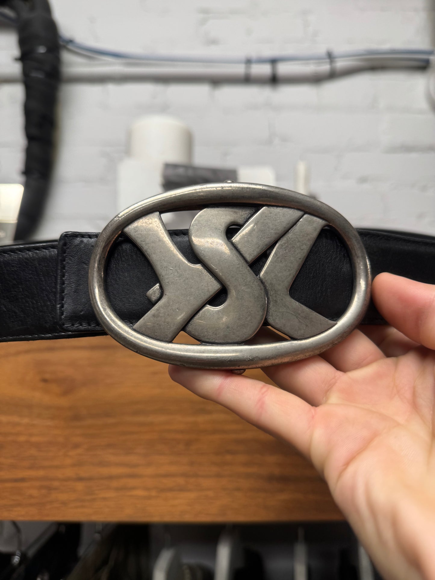 Vintage Yves Saint Laurent ‘YSL’ Logo Buckle Leather Belt