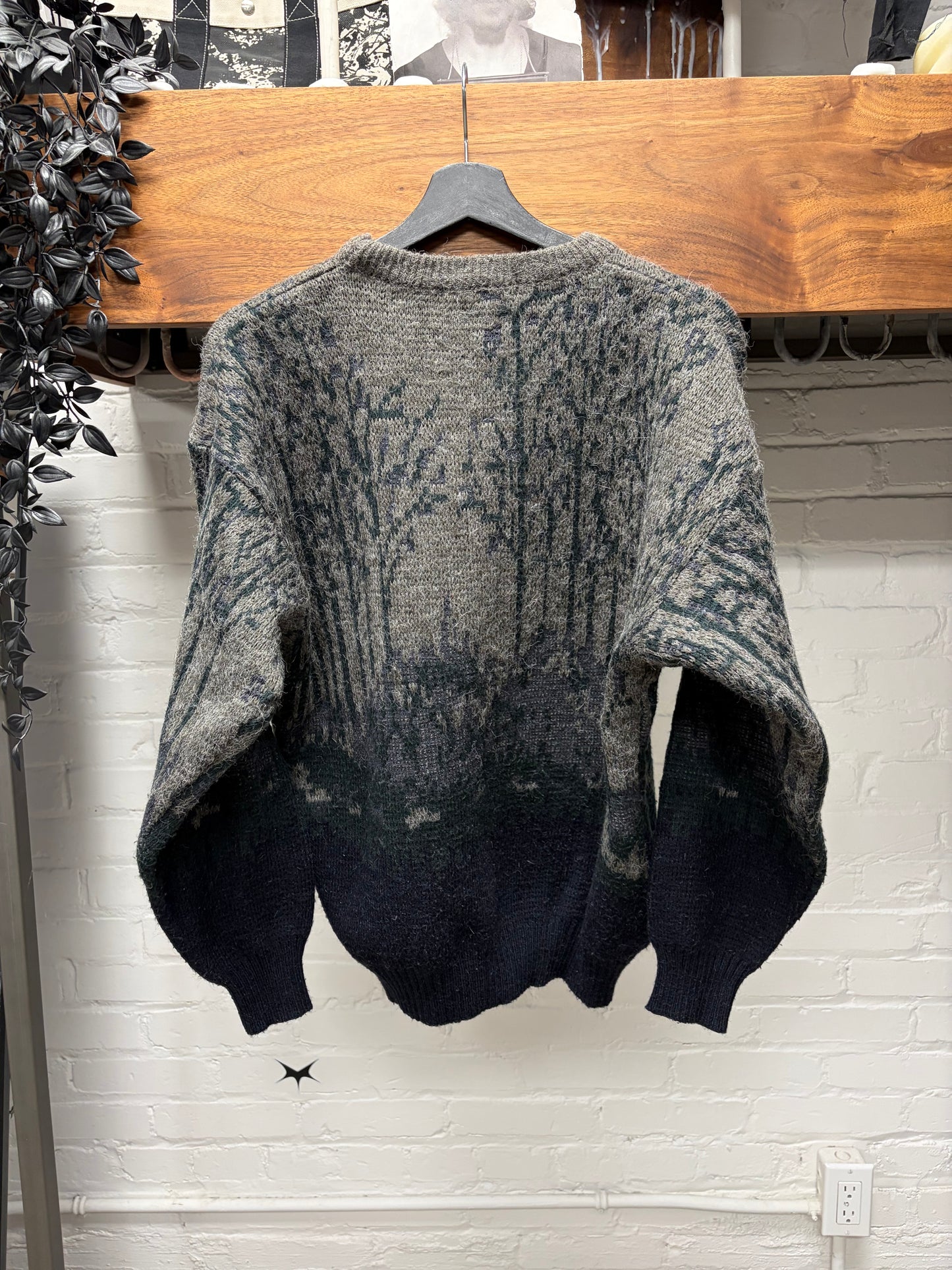 Vintage 80s Yves Saint Laurent ‘Treeline’ YSL Embroidered Logo Wool Sweater