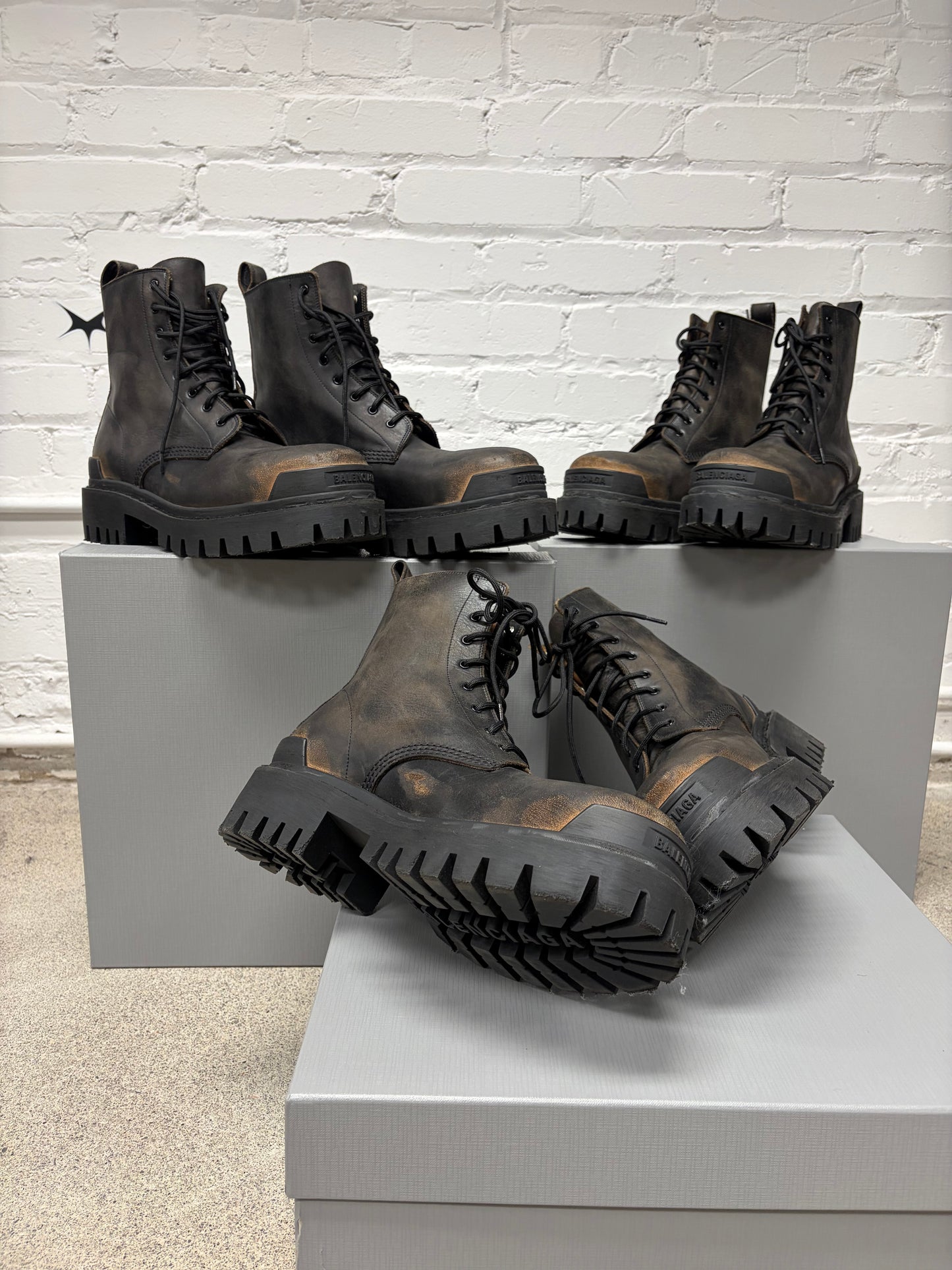 Balenciaga ‘Worn Out’ Distressed Leather ‘Strike’ Combat Boots