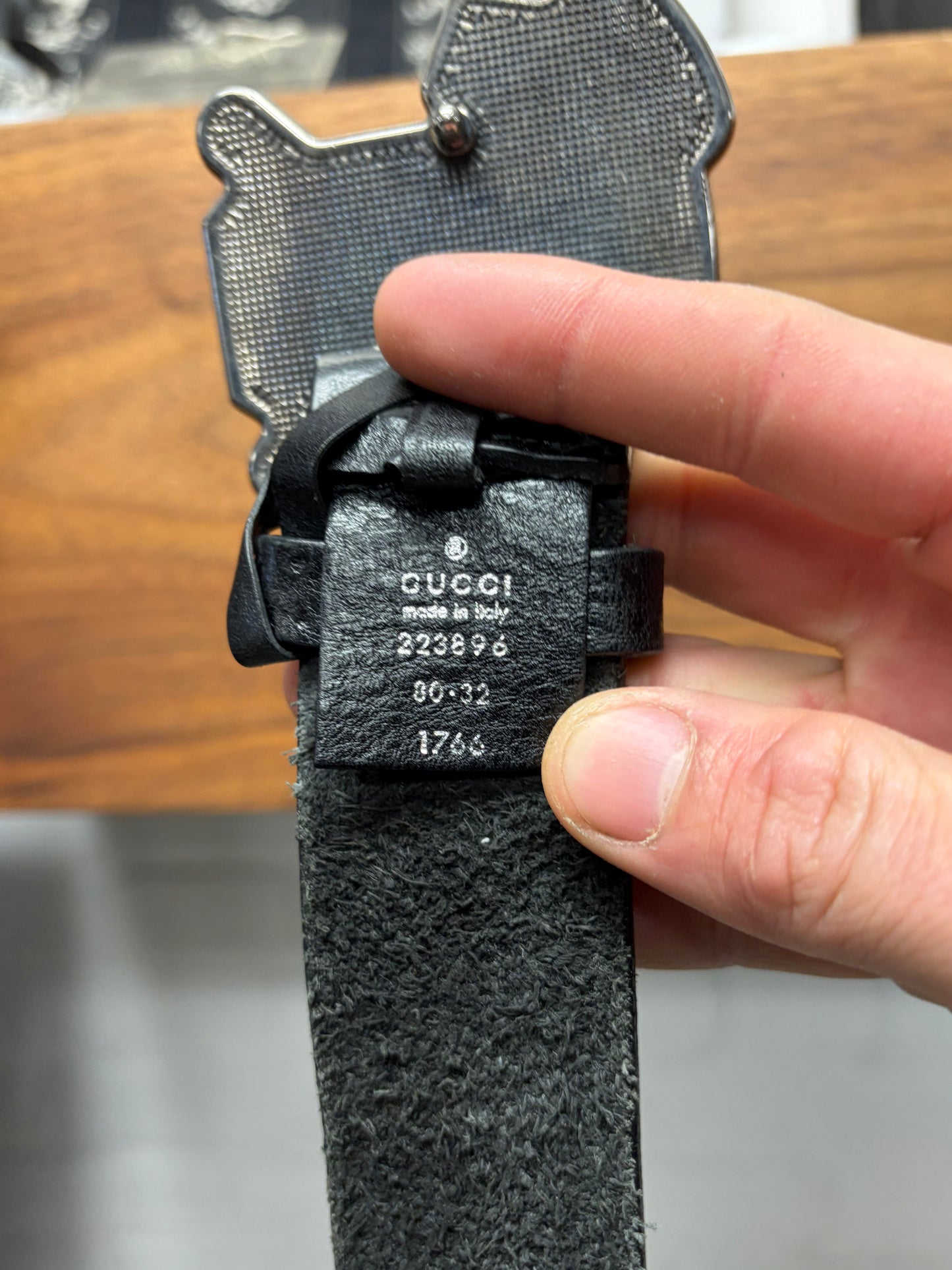 Gucci ‘Baseball Logo’ Black Leather Belt