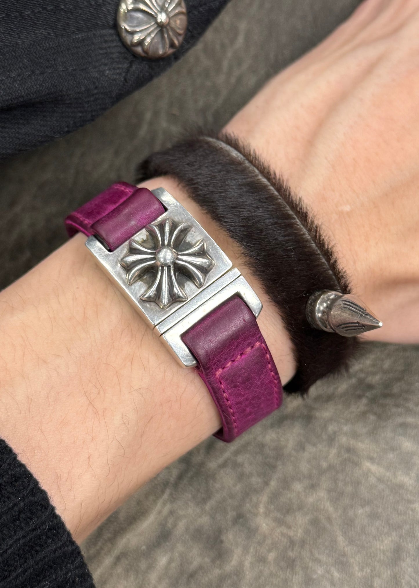 Chrome Hearts Nubuck Leather ‘Harness’ Cross Bracelet