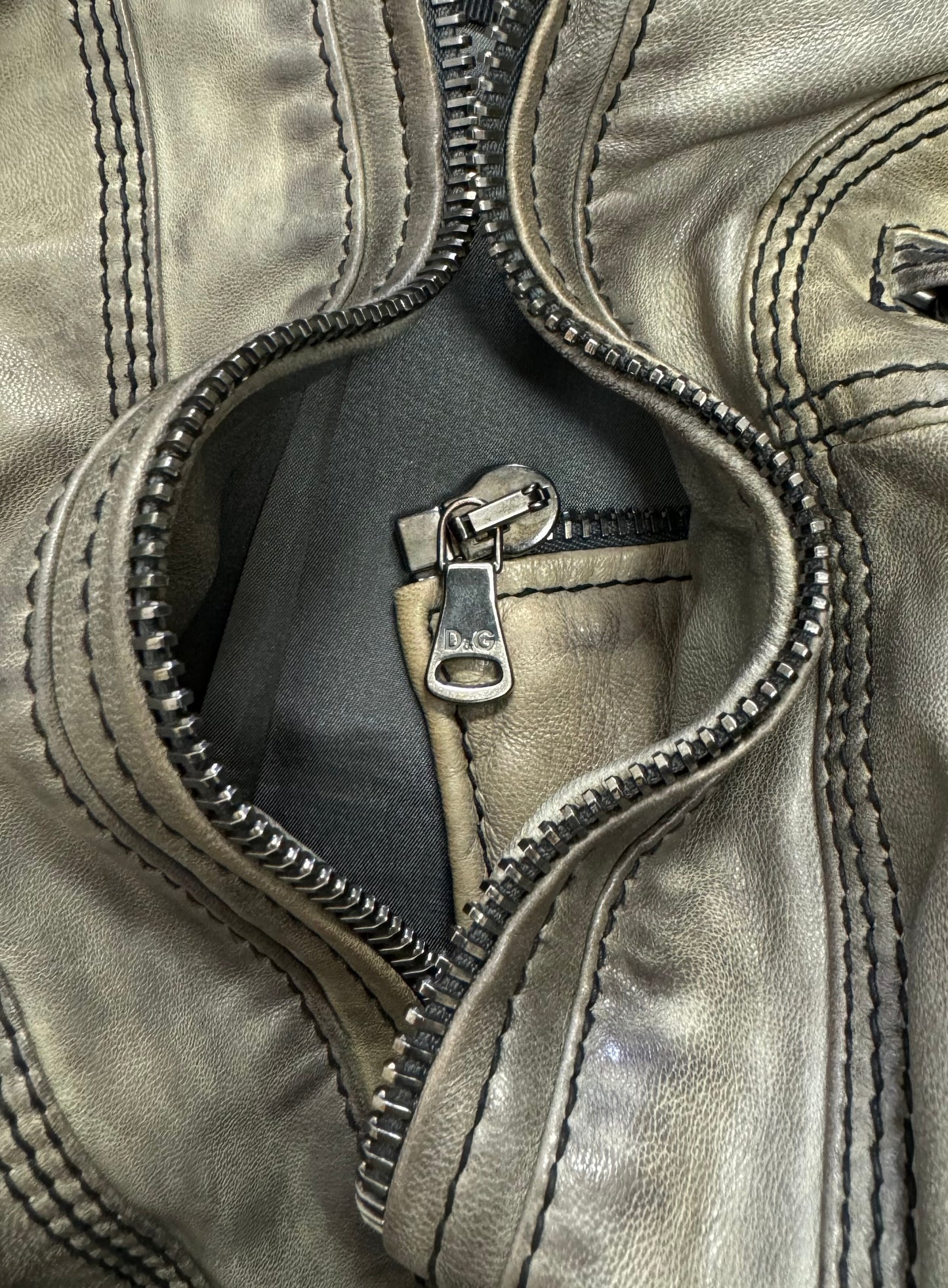 2000s Dolce & Gabbana ‘Washed Grey’ Military Leather Jacket