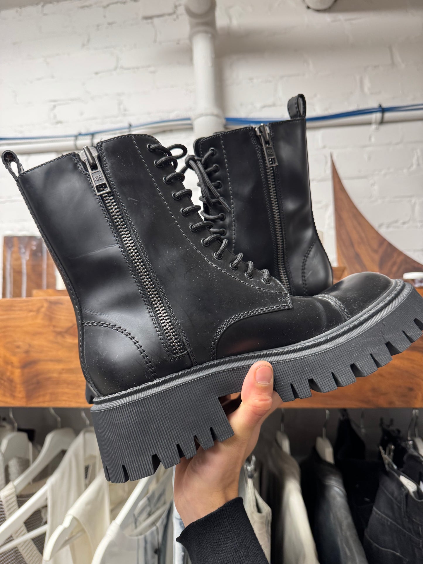 Balenciaga ‘Tractor’ Black Leather High Top Combat Boots