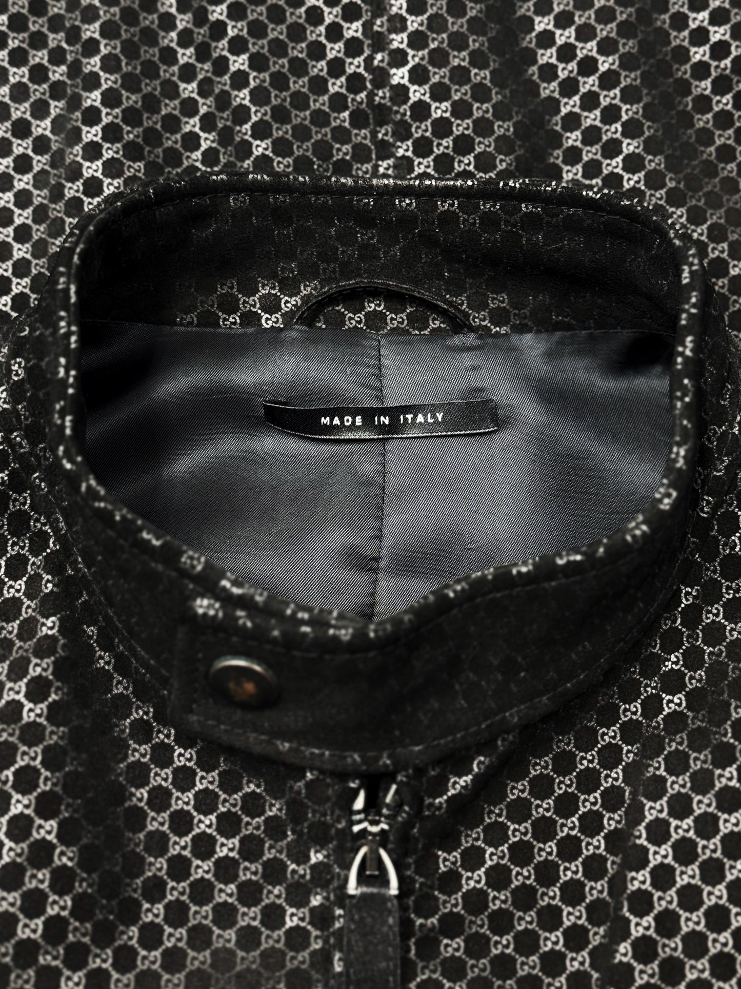 Gucci by Tom Ford ‘Metallic’ GG Monogram Leather Moto Jacket.