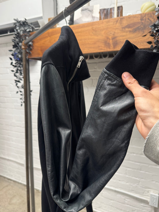 Rick Owens Leather/Cotton ‘Mollino Zip’ Black High Neck Sweater