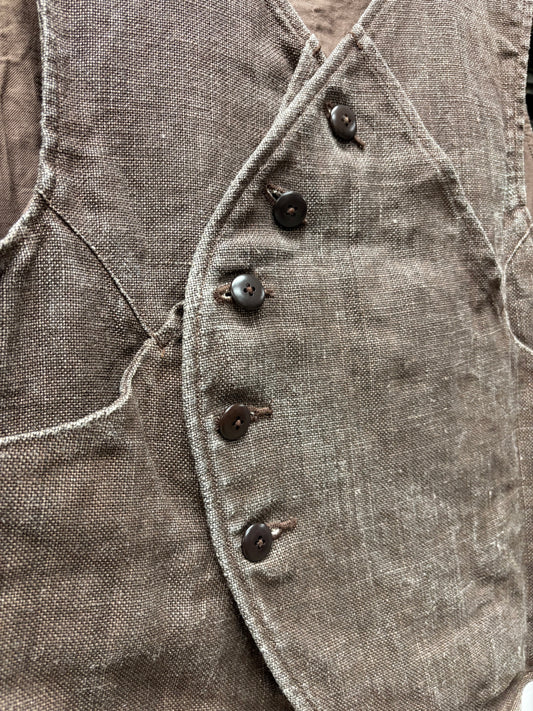 Kapital Asymmetric Buckle-Back Brown Linen Vest