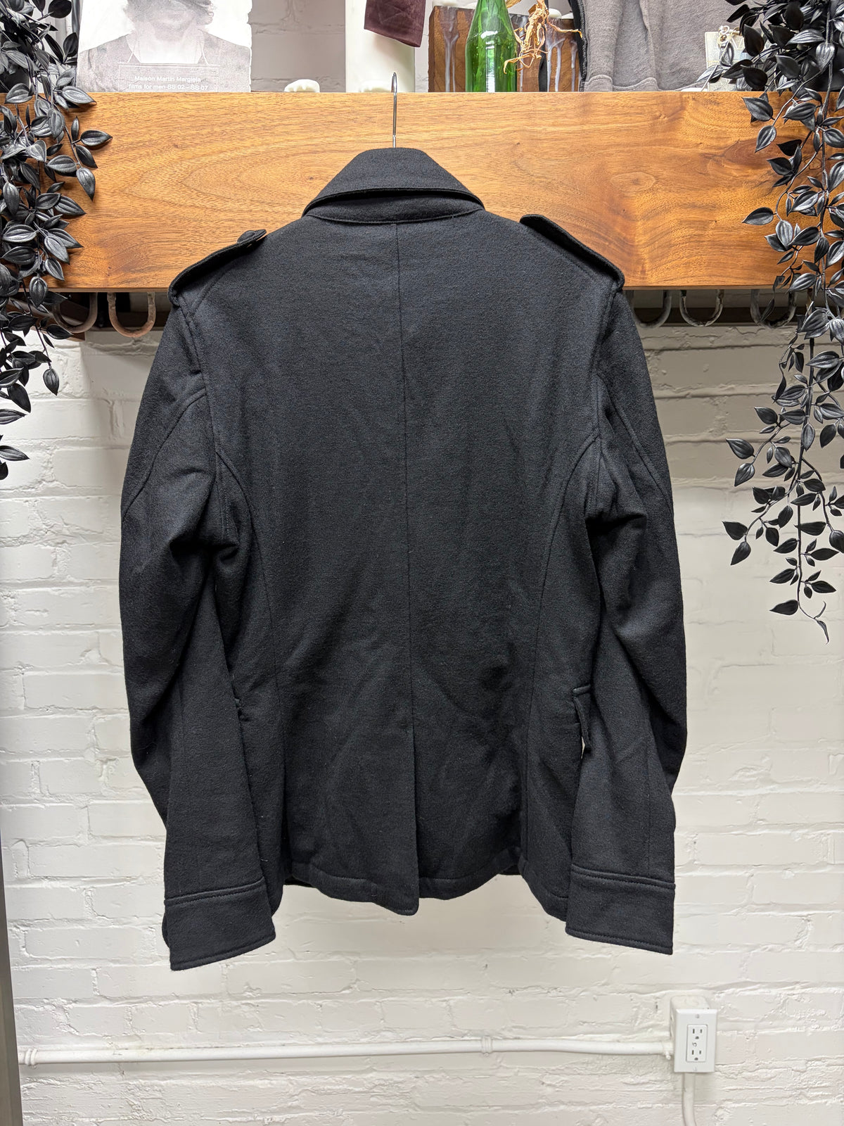2000s Mihara Yasuhiro Black Wool Military Inspired Coat with Shoulder Epaulettes