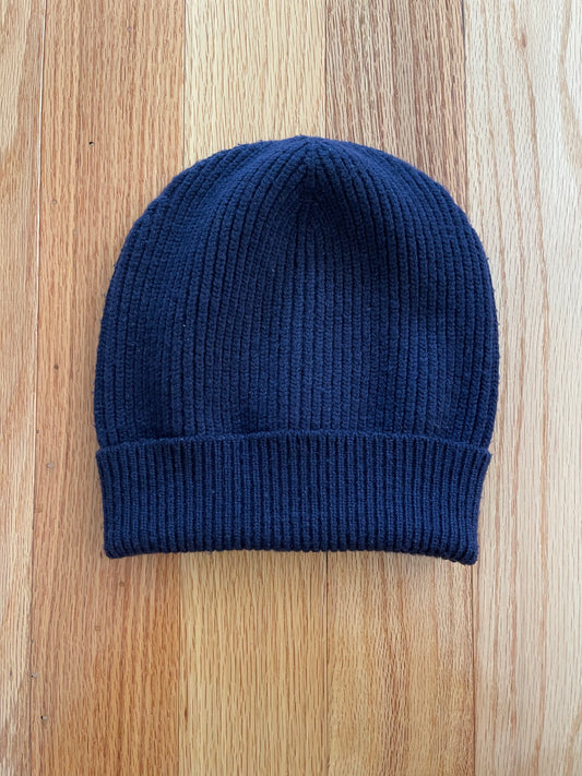 Maison Margiela Navy Blue Wool Knit Ribbed Beanie