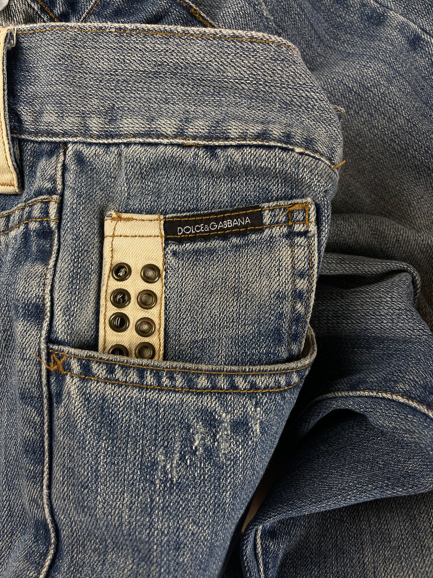 Dolce & Gabbana Leather Detailed Washed Blue Boot Cut Denim