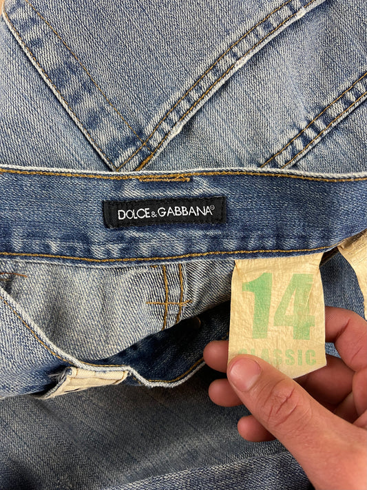 Dolce & Gabbana Leather Detailed Washed Blue Boot Cut Denim