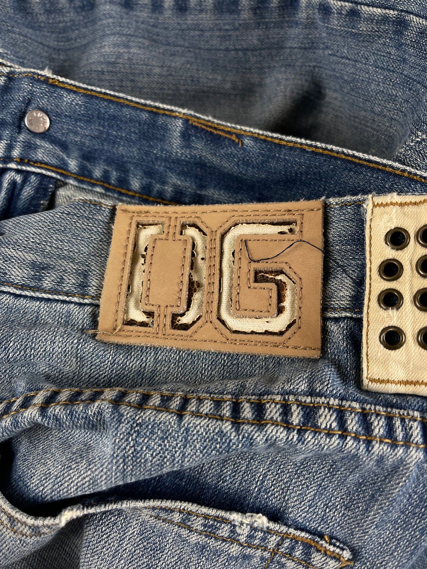 Dolce & Gabbana Leather Detailed Washed Blue Boot Cut Denim