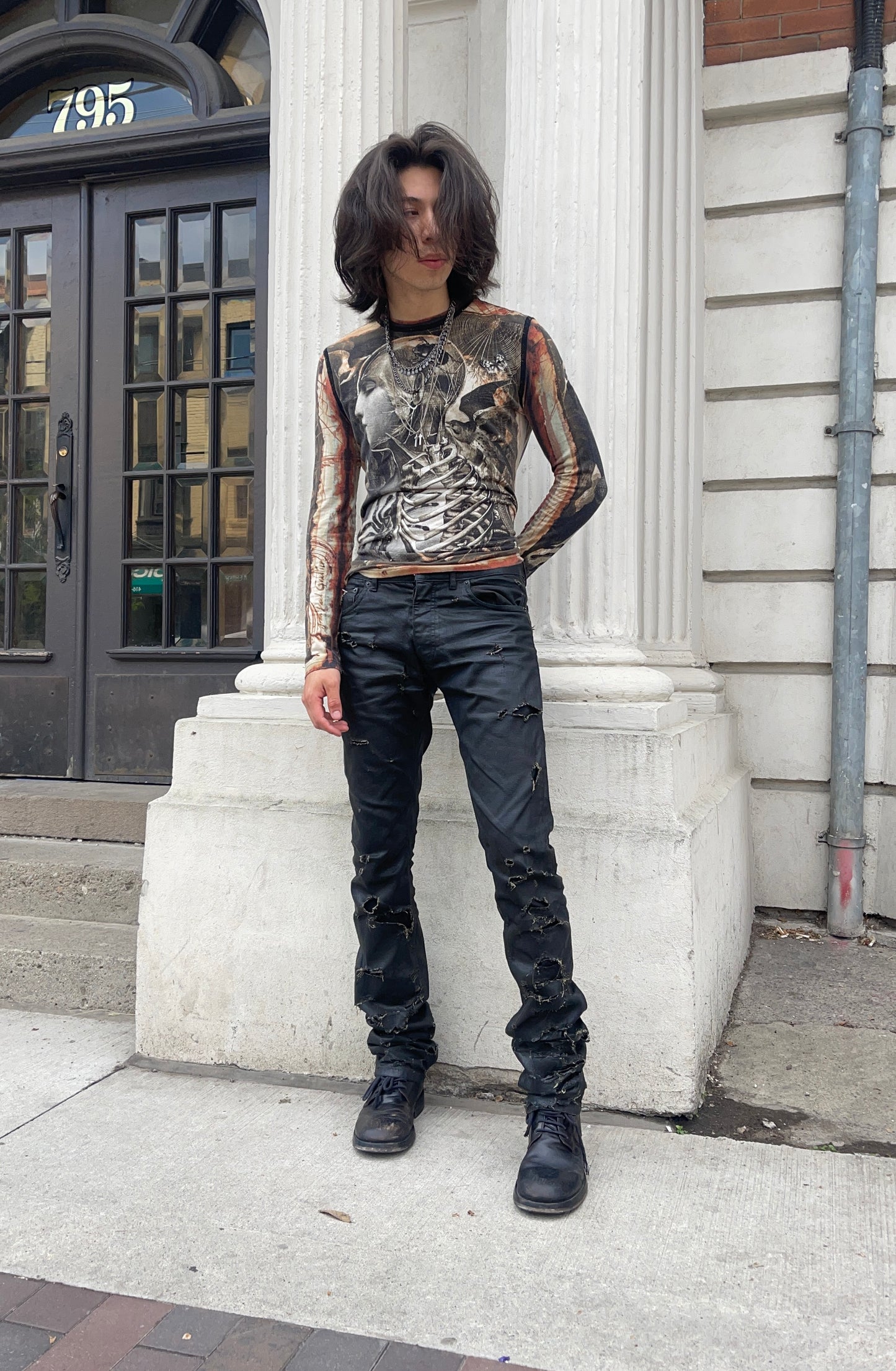 90s Jean Paul Gaultier Skeletal Mesh Long Sleeve Shirt