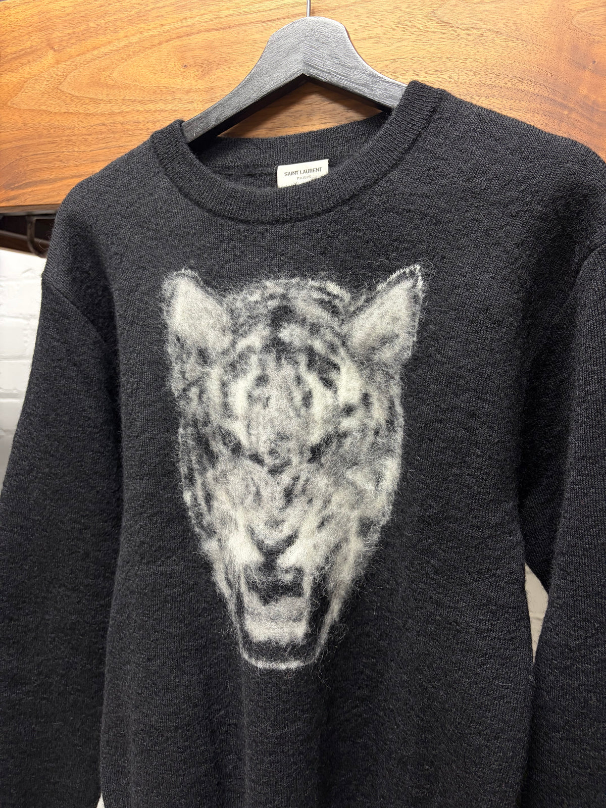 2016 Saint Laurent by Hedi Slimane ‘Tiger Head’ Black/White Knit Sweater