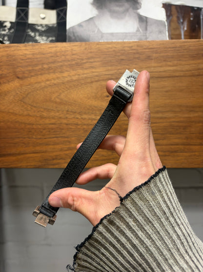 Chrome Hearts ‘Plus Cross’ 925 Silver Black Leather Bracelet