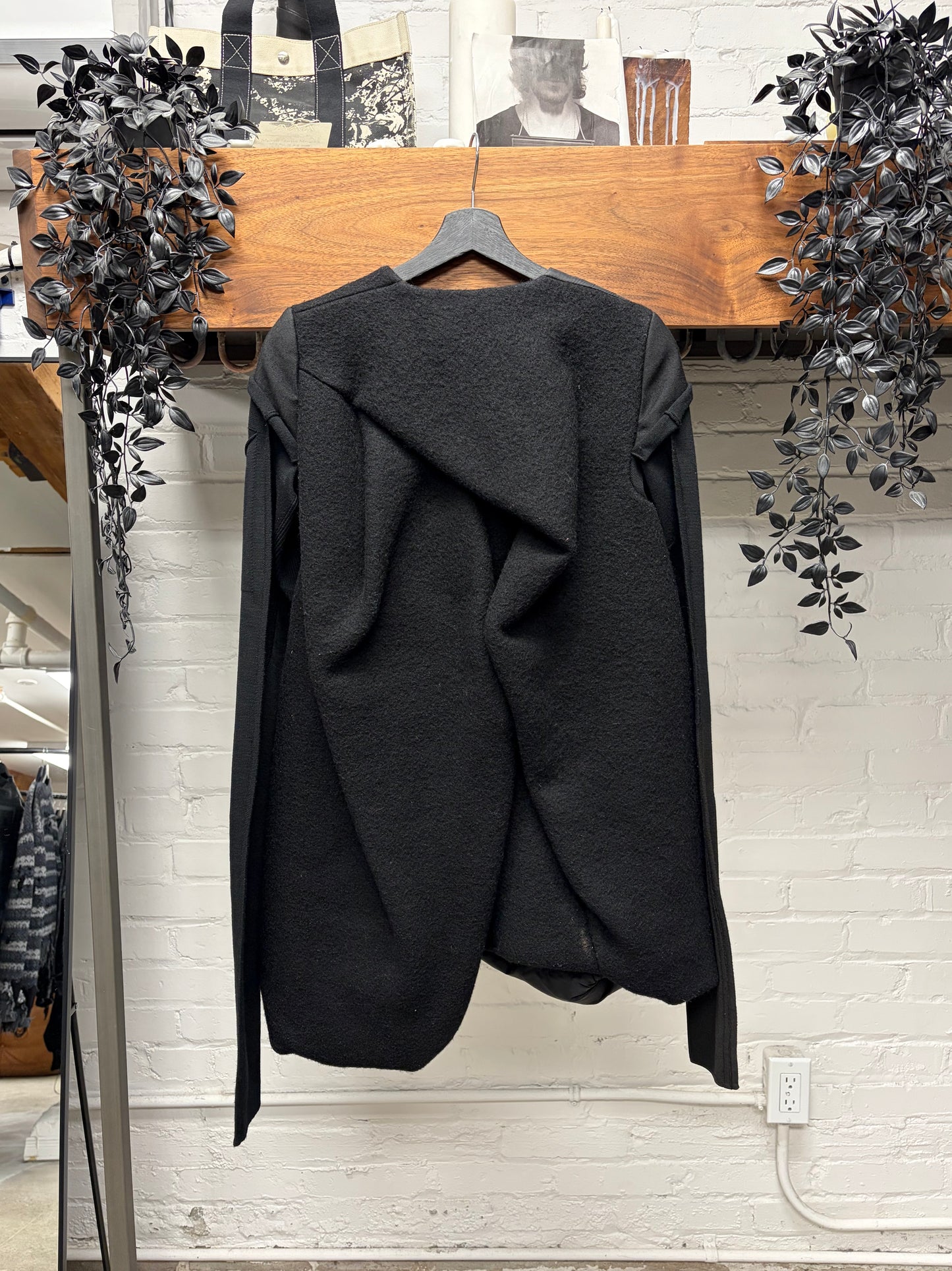 AW2017 Rick Owens ‘Glitter’ Black Runway Asymmetric Wool/Down Filled Jacket