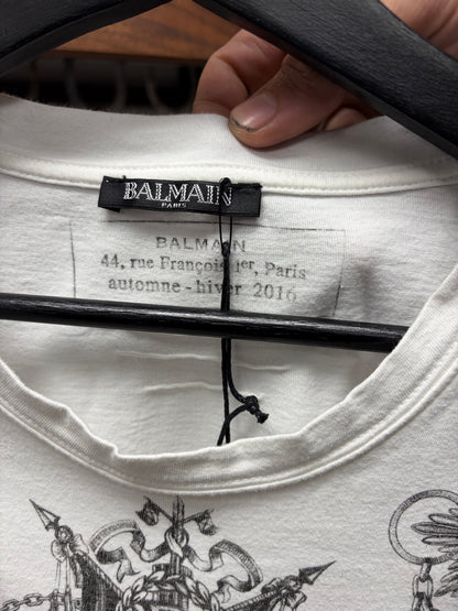 AW2016 Balmain ‘Dangling Chains’ Black/White Graphic T-Shirt