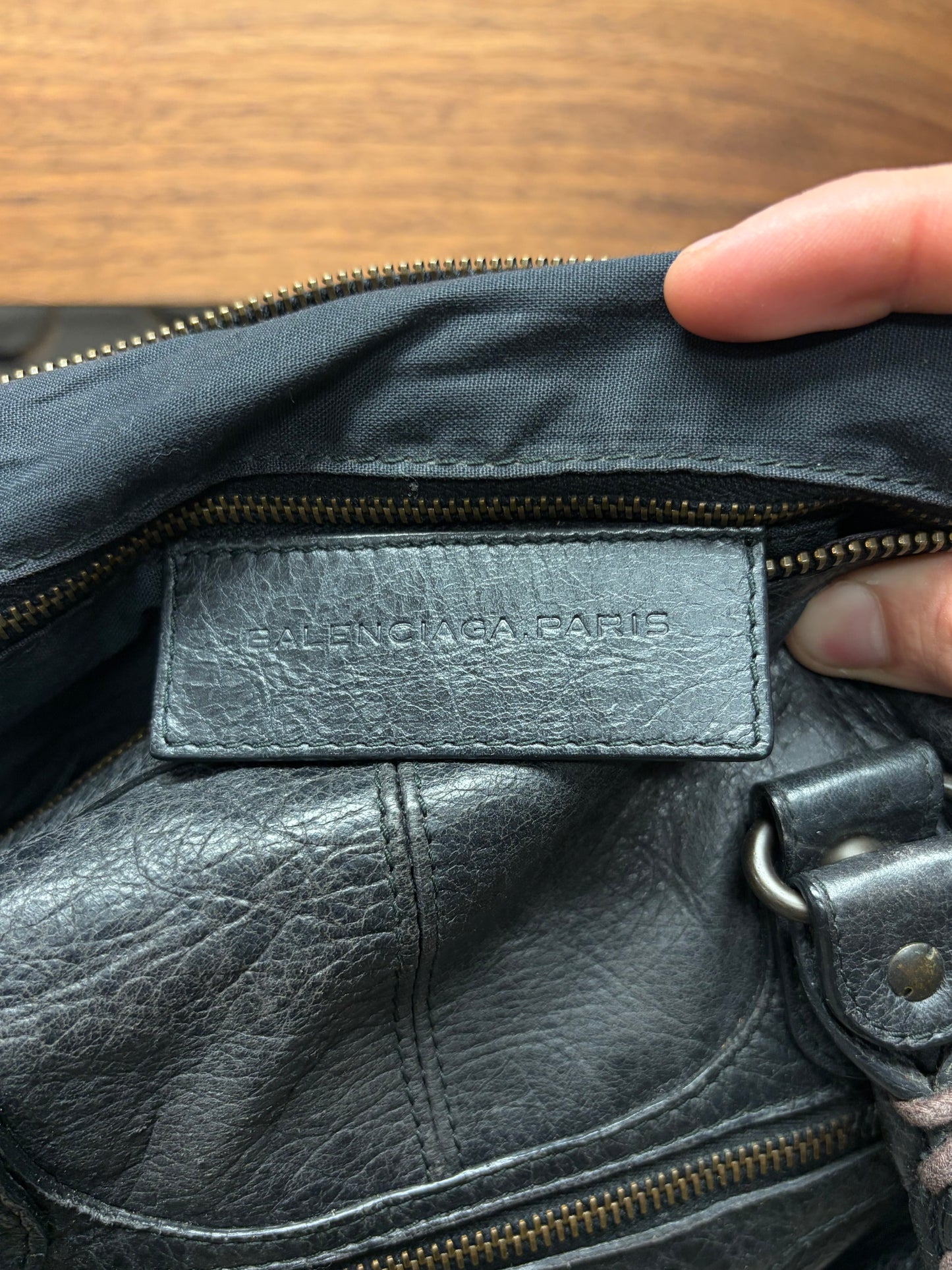 Balenciaga Classic Aged Black/Silver Hardware ‘City Bag’ with Crossbody Strap