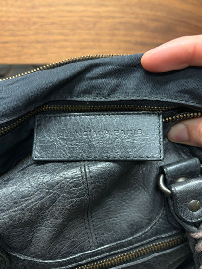 Balenciaga Classic Aged Black/Silver Hardware ‘City Bag’ with Crossbody Strap