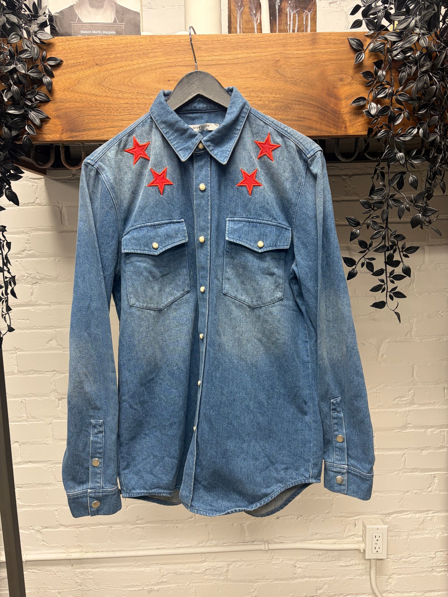 AW2017 Givenchy ‘Stars’ Blue Denim Pearl Button Snap Shirt