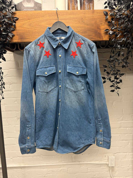 AW2017 Givenchy ‘Stars’ Blue Denim Pearl Button Snap Shirt
