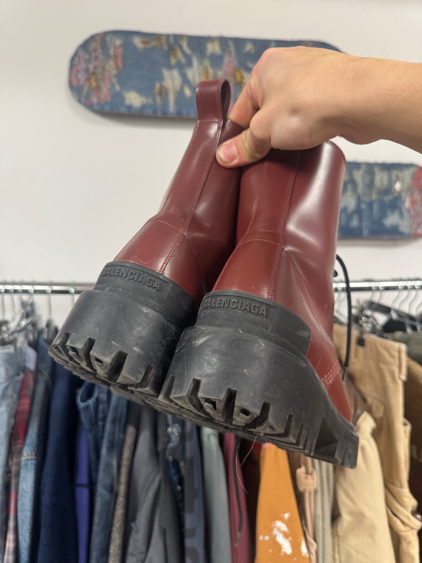 Balenciaga ‘Strike’ Red Leather Combat Boots