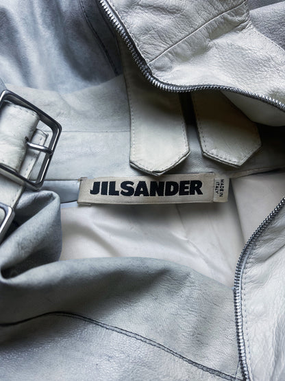 2000s Jil Sander Raw White Calfskin Leather Biker Jacket