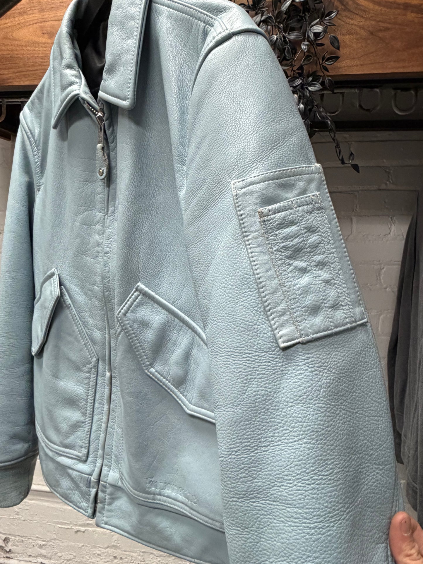 AW2019 Supreme x Schott Baby Blue Leather Bomber Jacket