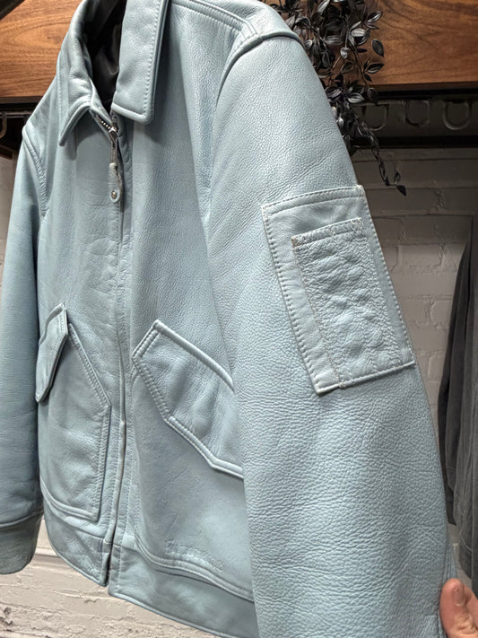 AW2019 Supreme x Schott Baby Blue Leather Bomber Jacket