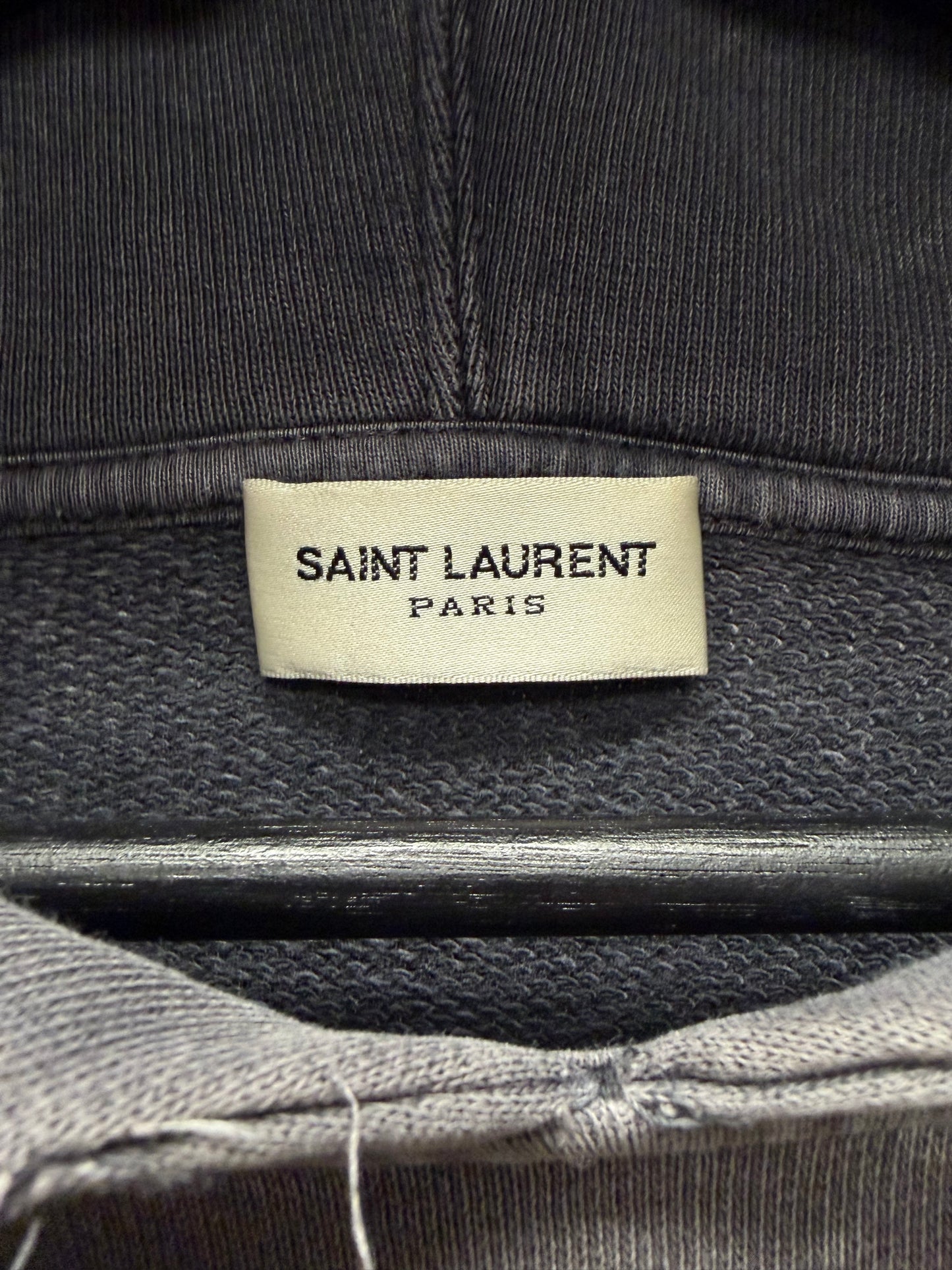 2018 Saint Laurent ‘Box Logo’ Minimal Stone Washed Grey Hoodie