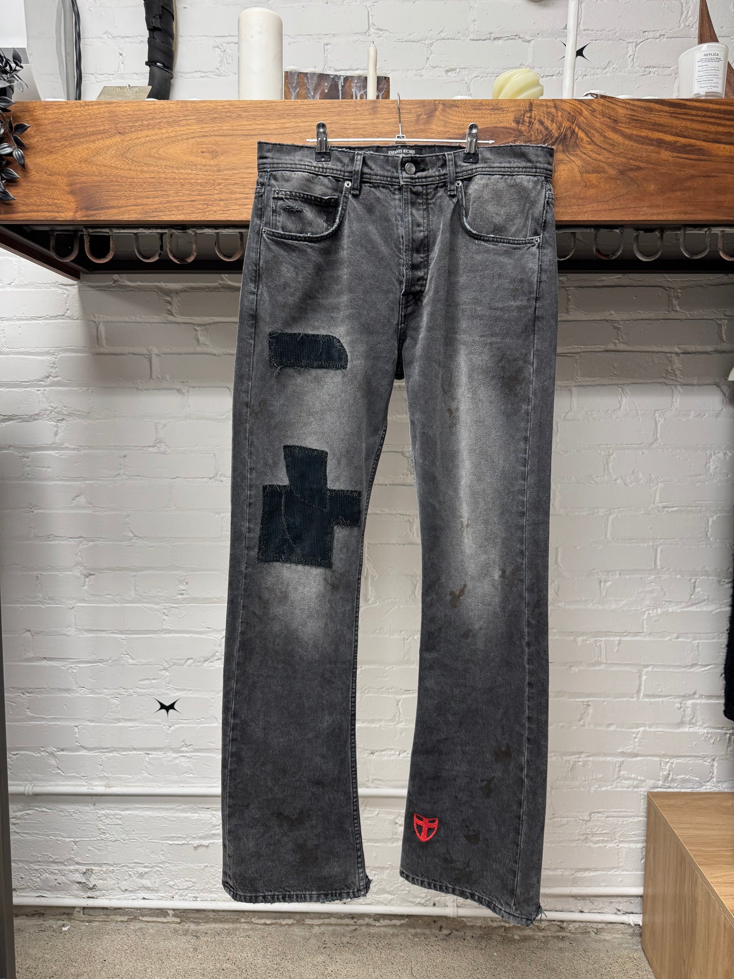 AW2024 Enfants Riches Deprimes Flared Black ‘Patch Repair’ Denim